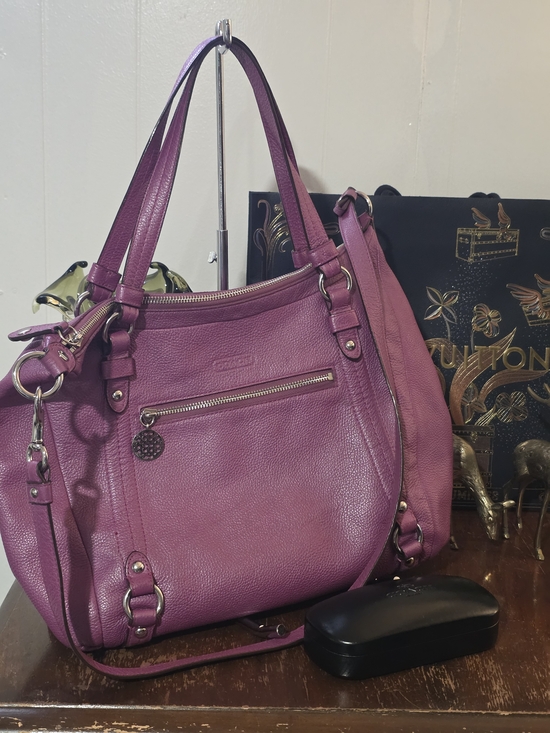 Coach Handbags - Coach Alexandra Convertible Hobo Purple Pebbled Leather & Black Sunglasses Case